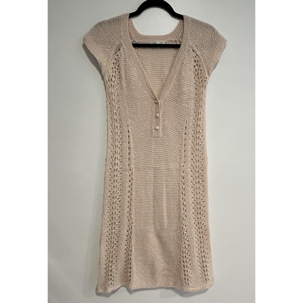 100% Alpaca festival fairy Open Knit Sheer‎ Knee Length Dress Petal Blush Pink S